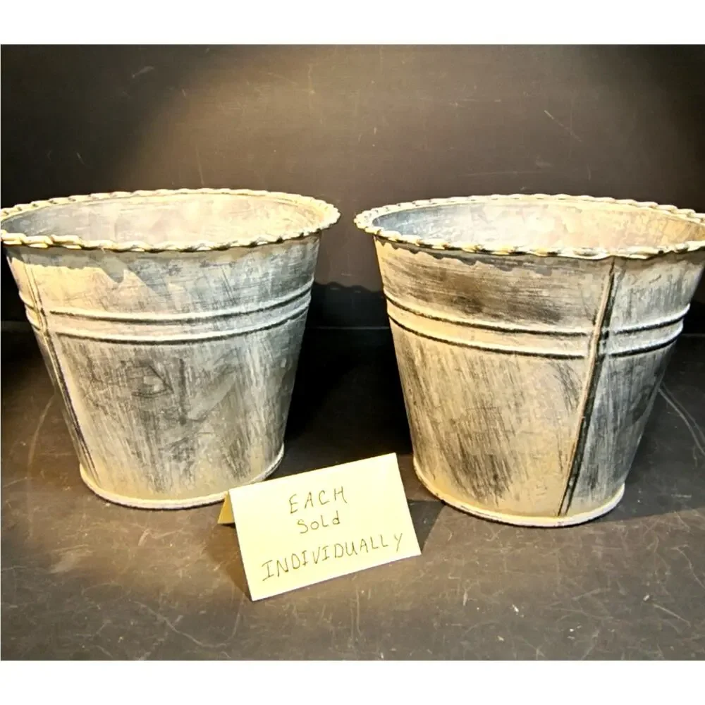 1762. Antique French Style Metal Planter Bucket